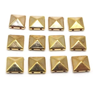100 Gold Tone Metallic Rock Punk Square Pyramid Rivet Acrylic Stud Beads 10X10mm - Picture 1 of 12