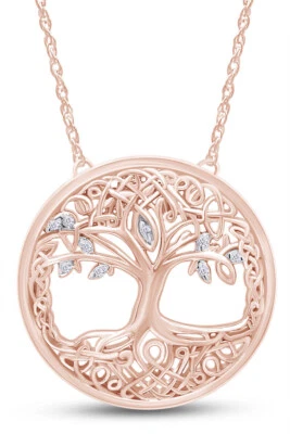 Collar Colgante Árbol de la Vida 18" Circonita Cúbica en Plata Chapada en Oro Rosa 14K Foto 1 de 4