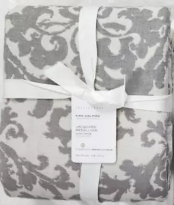Pottery Barn King / Cal King Jacquard Medallion Duvet Cover 92" x 108" Gray - Picture 1 of 1
