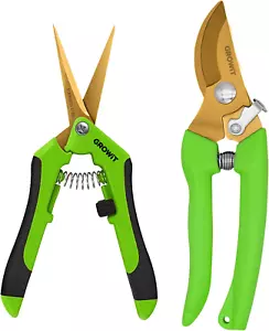 Pruning Shears & Gardening Scissors Set - 7" Titanium Coated Sharp Garden Clippe - Picture 1 of 12