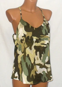 You decide ~ Damen Bluse mit Spaghettiträgern ~ Gr. S ~ grün camouflage gemust. - Bild 1 von 7