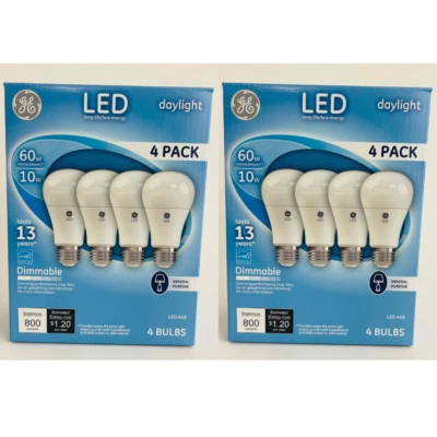 Lot of 2- GE LED Lightbulbs 10 Watts DAYLIGHT A19 Dimmable 800 Lumens 60 W NEW - Image 1 of 4