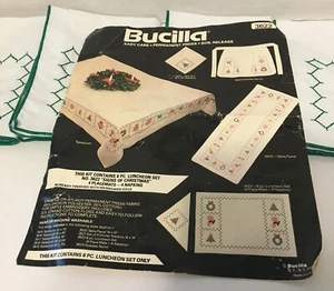 Vintage Bucilla Signs Of Christmas #3622 Luncheon Set Stamped Cross Stitch Kit - Picture 1 of 15