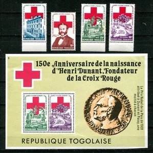 TOGO 1978, RED CROSS, DUNANT 150TH BIRTH ANNIV. Sc 1007-1009 MNH, C358a S/S VLHR - Picture 1 of 1