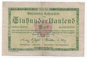 GERMANY WANDSBEKER 100.000 MARK 1923 EMERGENCY MONEY NOTGELD LOOK SCANS - Picture 1 of 2