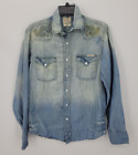 Lucky Brand Shirt Mens Small Ombre Denim Embroidered Pearl Snap Western Cowboy