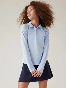 Athleta Girl Polo School Day Long Sleeve Medium 8/10 Sky Caramba Blue - Picture 1 of 6