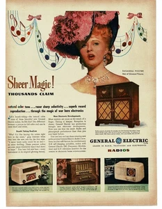 1946 GE General Electric Radio Bodenmodell 326 Susanna Foster Filmstar Werbung - Bild 1 von 1