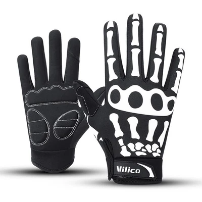 Outdoor Men Cycling Bike Full Finger Gloves Motorcycle Skull Bone Skeleton Goth - Image 1 of 4