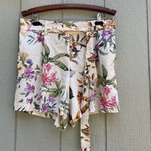 C&C California Shorts Womens 14 Floral Linen blended Pull On Tie front Beach - Picture 1 of 17