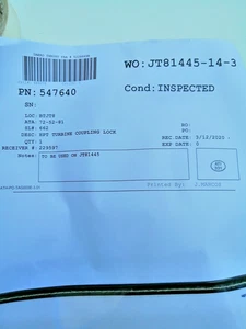 JT8D PRATT & WHITNEY HPT TURBINE COUPLING LOCK   P/N 547640 INSPECTED - Bild 1 von 6