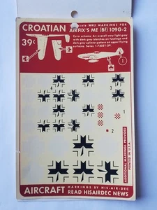 1/72 His-Air-Dec Bf 109G-2 CROATIAN AIR FORCE NATIONAL INSIGNIA Airfix Decal Set - Bild 1 von 3