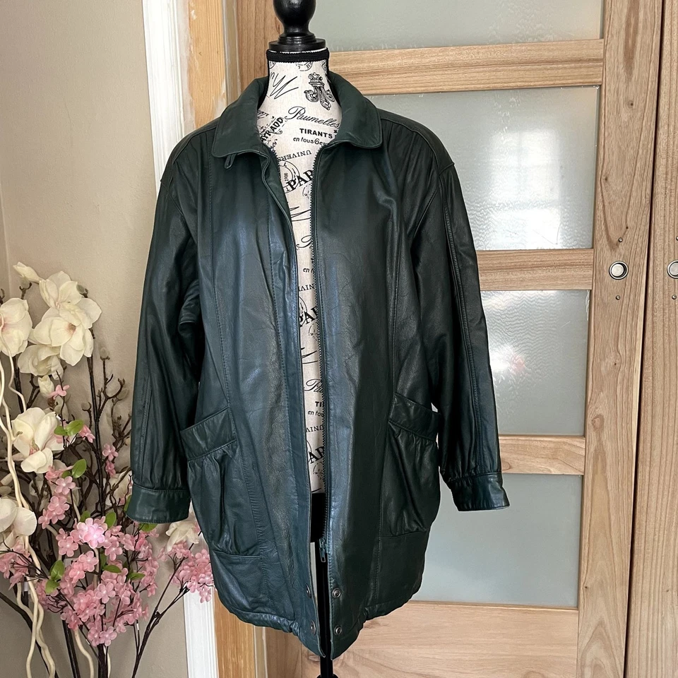 Женская кожаная куртка Jacqueline Ferrar размер Small зеленая 90-е винтажная супермягкая - Изображение 1 из 4