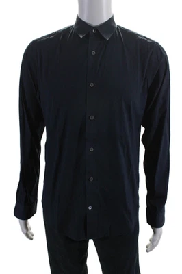 Vince Mens Cotton Collared Cuffed Long Sleeve Buttoned-Up Top Navy Size S - Image 1 of 4