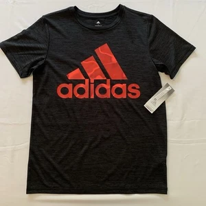 Adidas Aeroready Short Sleeve Shirt Dark Gray With Red Adidas Logo Boys Size L - Picture 1 of 9