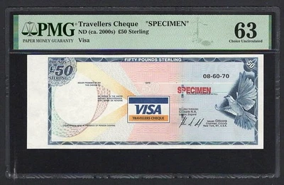 United States 50 Sterlings (ca2000s) Visa Travelers Cheque Spc UNC Grade 63 - Image 1 of 2