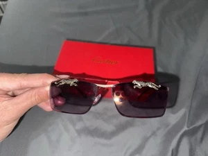 Cartier Luxury Purple Sunglasses with Silver Panther Detail - Picture 1 of 4