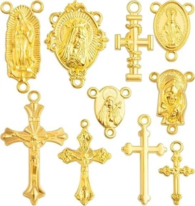 50Pcs Rosary Cross and Center Miraculous Medal Charms Tibetan Jesus Crucifix Pen - Picture 1 of 7