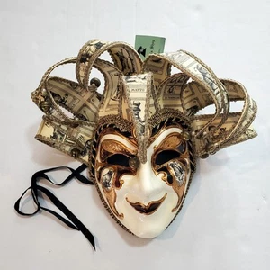 Venetian Jester Carnivale Masquerade Mask Marco's Shop Venezia Italy Cat Gold - Picture 1 of 14