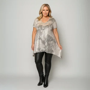 Grey & Silver Short Sleeve Hanky Hem Swing Top - Picture 1 of 3