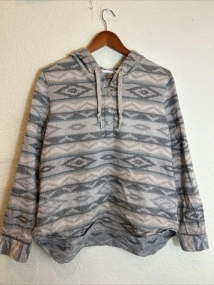 Woolrich Womens Large Pullover Henley Gray Hoodie Southwest Style Cotton Foto 1 de 4