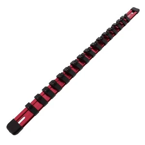 ABN Red Aluminum SAE 1/4" Inch Drive Socket Organizer Tool Holder Rail & Clips - Picture 1 of 8