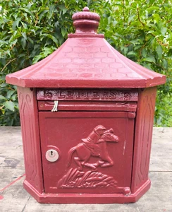 Alter Wandbriefkasten Gusseisen bordeauxfarben 2 Schlüssel - Bild 1 von 12