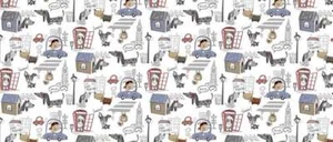 Classic Cars Cartoon Sausage dog, Telephone Box, Pvc Wipe Clean Vinyl Tablecloth - Picture 1 of 2