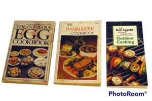 1979 Fabulous Egg Cookbook 1981 Hamburger Cookbook 1987 Bon Appetit Outdoor - Picture 1 of 5