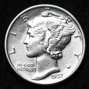 1937 Mercury Silver Dime AU FREE SHIPPING  - Picture 1 of 2