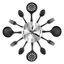 CIGERA 14" Kitchen Cutlery Wall Clock with Forks and Spoons for Home DecorBlack