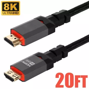 20FT HDMI 2.1 Braided Cable HDTV 8K 60Hz 4K 120Hz 48Gbps Xbox PS5 CL3 HDR VRR - Picture 1 of 6
