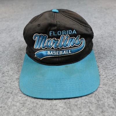 Vintage Florida Marlins Hat Cap Snapback Black Blue Starter Script MLB Twill 90s - Image 1 of 4