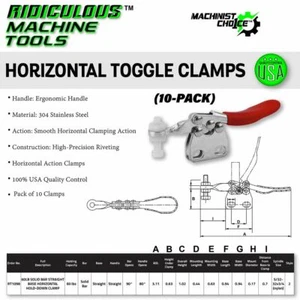 10-Pack 60lb Solid Bar Straight Base Horizontal Clamps: Reliable Fixture Solutio - Picture 1 of 6