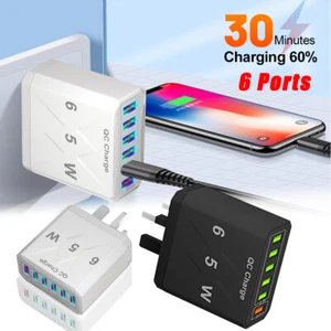 6 Multi-Port Fast Quick Charge 65W USB Hub Mains Wall Charger UK Plug Adapter UK - Picture 1 of 9