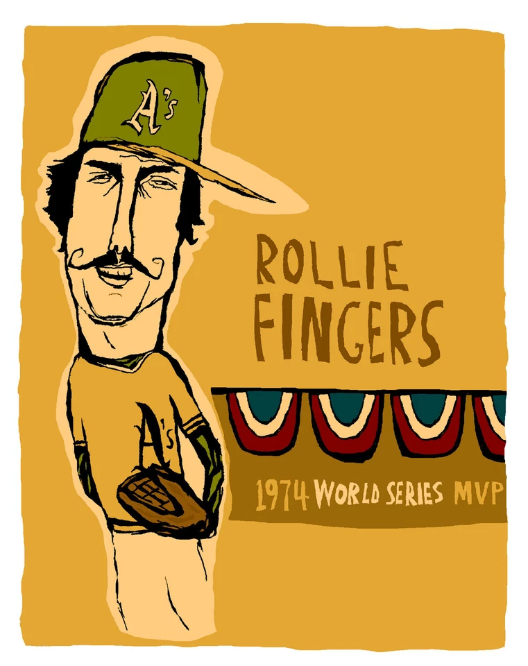 Rollie Fingers Oakland A's 1974 Serie Mundial: MLB HOF Póster Impresión Artística 11"x 14" Foto 1 de 4