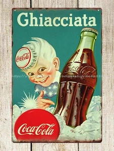 rustic decor coke sprite Italy sign 1955 Ghiacciata Coca-Cola boy metal tin sign - Picture 1 of 4