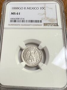 1888 Go-R Mexico 10 Centavos silver, KM#403.5, NGC MS-61 * Pop 1/2