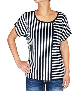 Michael Kors Women's Tee Short Sleeve Sequin Stripe Top (Navy/White, M) - Picture 1 of 4