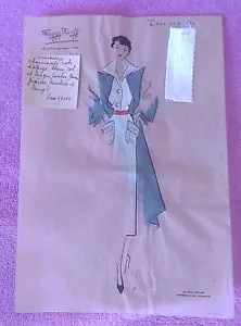 DIBUJO ORIGINAL Y MUESTRA DE MODA DE PRESIGIOSA Y SELECTA CASA MAGGY ROUFF 1935 - Imagen 1 de 1