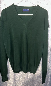 Vintage Jantzen Classics Dark Green V-Neck Sweater Men's Medium Y2K Acrylic USA - Picture 1 of 12