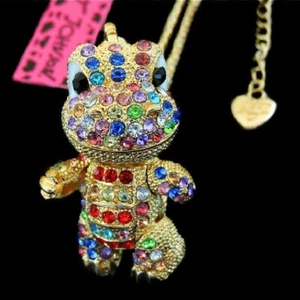 Betsey Johnson Baby Dinosaur Moveable Gold Pendant Chain Necklace Free Gift Bag - Picture 1 of 4