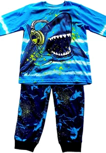 Jellifish Kids Boys Pajamas 2 Piece Set Shark Shirt Pants Blue Large 10-12 New - Picture 1 of 7