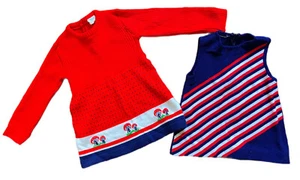 Retro Vintage 60s / 70s Mushroom Stripped Knit Dresses Groovy Hippy Kids Bundle - Picture 1 of 6
