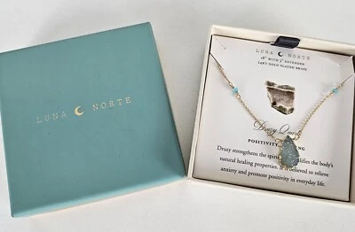 Collar Luna Norte Druzy Cuarzo 14KT Chapado en Oro Latón Positividad Curación 18" Foto 1 de 4