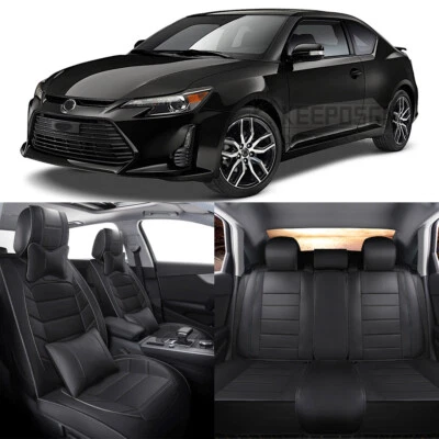 For Scion tC FRS Leather Car Seat Cover 5 Seat Front Rear Full Set Cushion BLACK - Image 1 of 4