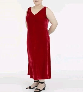 Eileen Fisher V Neck Full Length Dress Size Large Red Velvet Holiday Party Maxi - Picture 1 of 10