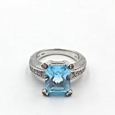 Anillo de cóctel QVC Judith Ripka de plata de ley 925 con topacio azul y circonita cúbica transparente talla 9 Foto 1 de 4
