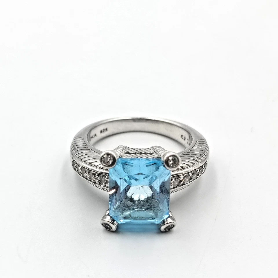 QVC Judith Ripka Sterling Silver 925 Blue Topaz & Clear CZ Cocktail Ring Sz 9 - Image 1 of 4