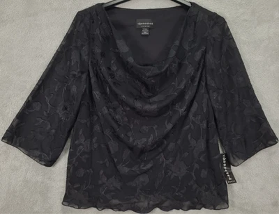 Top mujer conectada negro floral cuello capucha manga 3/4 talla grande 18W Foto 1 de 4